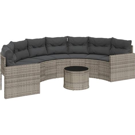 Maison Exclusive - Divano Giardino Tavolo Cuscini Semicircolare Grigio Polyrattan