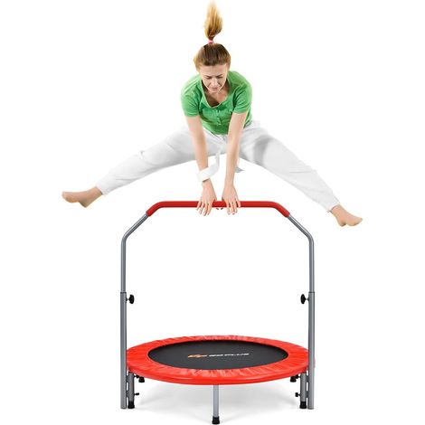 COSTWAY Trampoline de Fitness Pliable Ø101cm avec Poignée Réglable en Hauteur(96-112cm), Trampoline d'Intérieur avec Cadre en Acier & Housse de Protection, Charge 150kg pour Enfant Adulte (1/5)