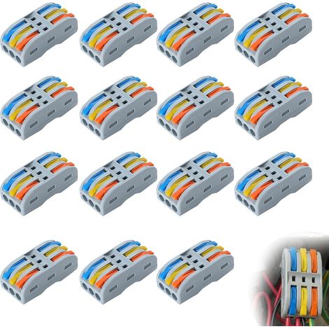 15pcs SPL-3C Quick Connect Terminals Connectors 3 Inputs 3 Outputs With Lever, Compact Conductor Wires Connectors for Cables 0.08-4mm², for Car, LED Connect Cables (1/5)