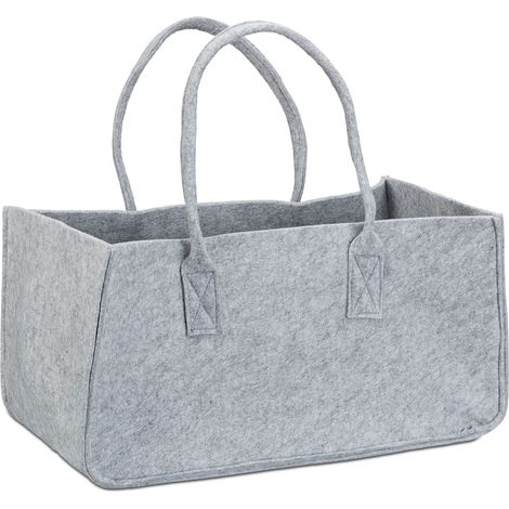 Cesta para leña de madera flexible práctica 25 x 25 x 50 cm estilo rústico decoración de fieltro gris 130006677 (1/5)