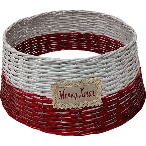 Cesta copri base per Albero di Natale bianca e rossa decorazione natalizia sottoalbero