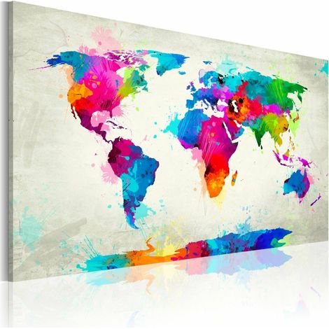 Tableau carte du monde une explosion de couleurs - 90 x 60 cm (1/4)