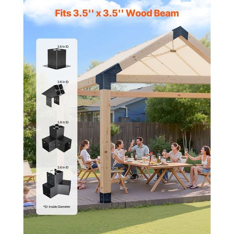 Kit Support de Pergola, Lot de 14, Support de Poteau Bois 92x92 mm, Supports d'Angle à 3 Voies, à 4 Voies, 4 Bases de Poteaux, pour… (1/5)