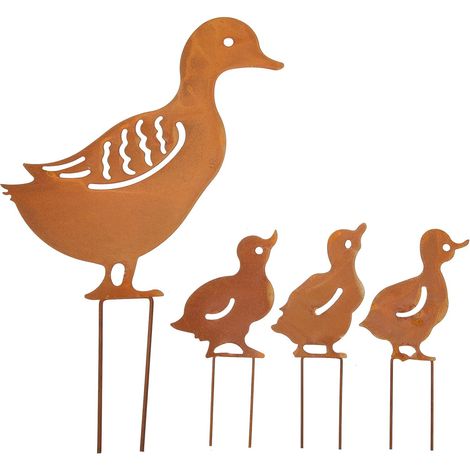 Metall Gartenschild mit Entenmotiv zum Einstecken Rostige
