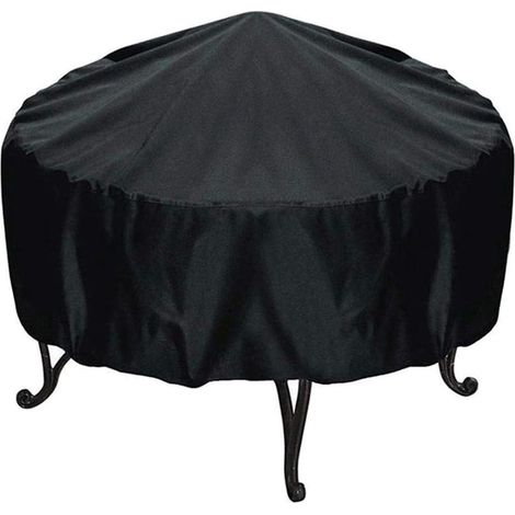 Housse de protection ronde contre le feu, imperméable et anti-UV pour cheminée extérieure, en polyester noir (diamètre 75 cm, hauteur 30 cm). (1/5)