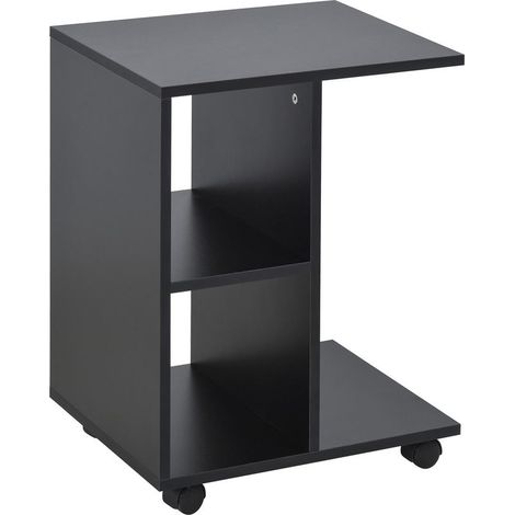 Table low in shape of C with 2 shelves lorsqu and 4 casters dissimule, 45 x 35 x 58 cm, black (1/5)