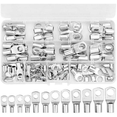 Lot de 80 cosses de câble électriques en cuivre étamé SC - Assortiment de connecteurs électriques pour cosses de câble - 6 mm², 10 mm², 16 mm², 25 mm², 35 mm², M6, M8, M10