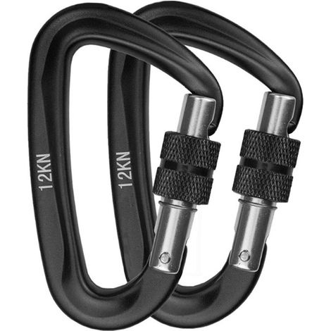 2Pcs Mousqueton 12KN (1223KG) Robuste en Aluminium - Forme de D à Verrouillage pour Hamacs, Balançoire de Yoga, Camping, Porte-clés (1/5)
