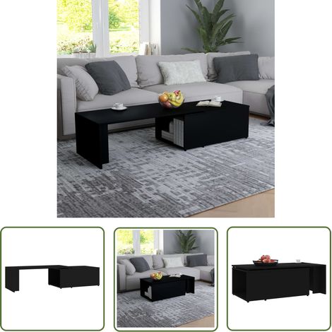 The Living Store Table basse Noir 150x50x35 cm Bois d'ingénierie - Table Basse - Meuble Salon - Table D'appoint - Table Noire - Table Design (1/5)