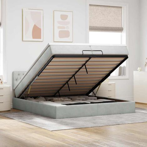 Ottoman-Bett mit Matratze Hellgrau 200x200 cm Samt (1/5)