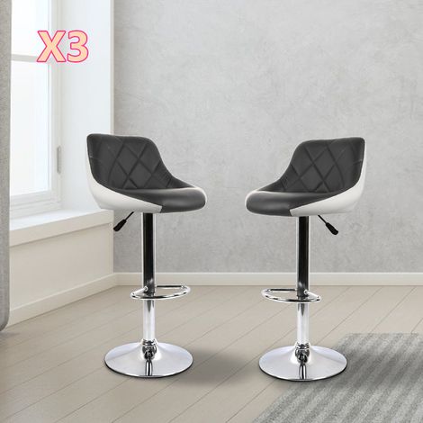 Aqrau Lot de 6 Tabouret de bar en similicuir , Hauteur et rotation réglables,Noir et Blanc