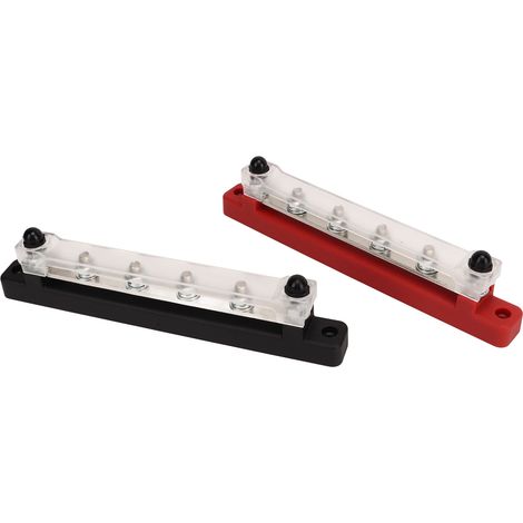 Set mit 2 roten und schwarzen 150-A-M6-Sammelschienen (12–48 V), 6 Anschlüsse, für elektrische Systeme in Wohnmobilen, Autos, Booten und Yachten (1/5)