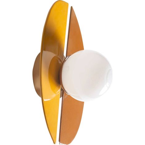 Applique murale design moderne en fer moutarde et verre blanc - Moutarde et blanc opale (1/4)