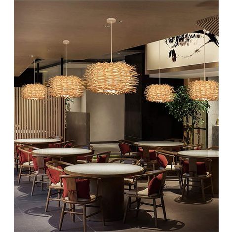 Pendelleuchte aus Rattan, verstellbarer Vogelnest-Kronleuchter, Deckenleuchte für Schlafzimmer und Esszimmer, 300 mm [Energieklasse A++] (1/5)