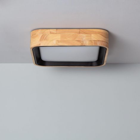 Plafoniera LED 15 W, Quadrata, in Legno e Alluminio, 370 x 370 mm, CCT Selezionabile, Dari Nero (1/5)