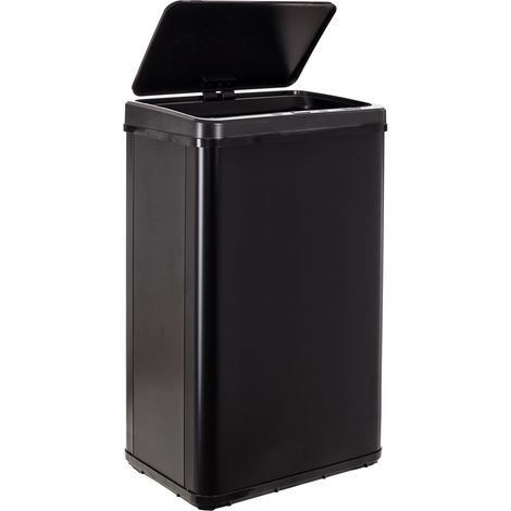 WELLHOME Cubo de basura inteligente NEGRO sin patas de 50L - 35,5x26x83,5 cm con apertura automática y contacto manual - "SENSOR BINS"