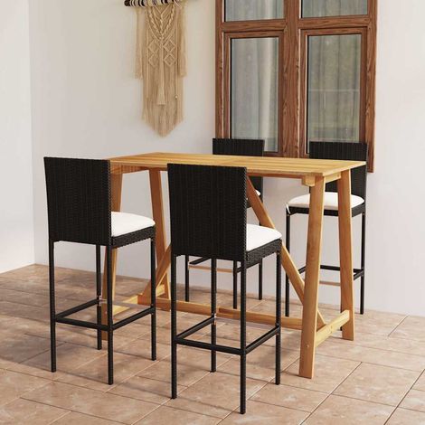 Ensemble Table de bar + 4 Chaises de bar de jardin avec coussins - Table Haute avec 4 Tabourets Noir BV869860 - BonneVie (1/5)