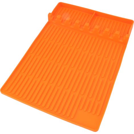 Tapis en silicone résistant à la chaleur, support spatules, natte tablette latérale, protege-grill pour barbecue extérieur et plan de travail cuisine orange (1/5)