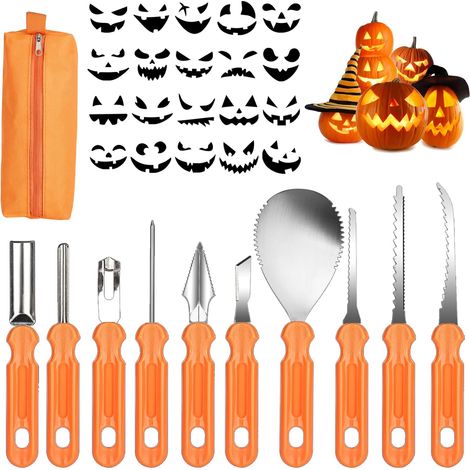 Pumpkin Carving Tools 10 Pieces with 20 Designs and Carry Bag, Pumpkin Carving Tool, Professional Stainless Steel Carving Tools for Adults and Kids (1/5)