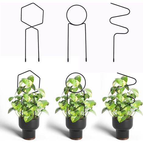 3 Pièces Treillis pour Plantes en Pot, Treillis Plantes Grimpantes en Métal, Petit Treillis de Jardin pour Plantes Grimpantes Plantes D'intérieur Plantes en Pot (Noir) (1/5)