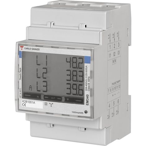 Compteur triphasé 65 A – Écran LCD – Certifié MID – Mesure consommation électrique – Pour installations modernes et wallbox – Carlo Gavazzi