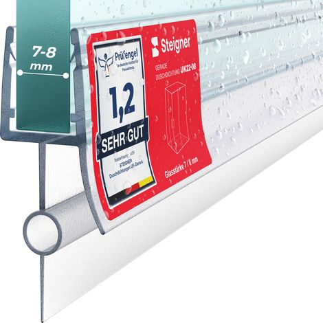 STEIGNER Joint de douche pour paroi en verre, 180cm, vitre 7/ 8 mm, joint d'étanchéité PVC droit pour les cabines de douche réctangulaires, UK22-08