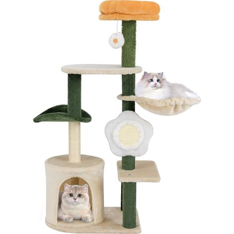 Tiragraffi moderno 48,5 x 34 x 114 cm con trespolo superiore imbottito e tiragraffi in sisal in verde beige 200010174