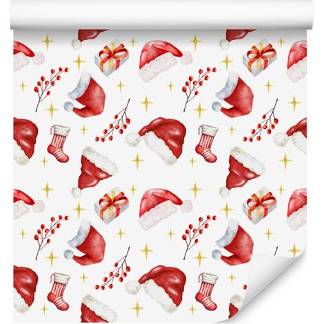 Carta da parati natalizia bianca e corallo, sfondo corallo 50x1000 cm (1/5)