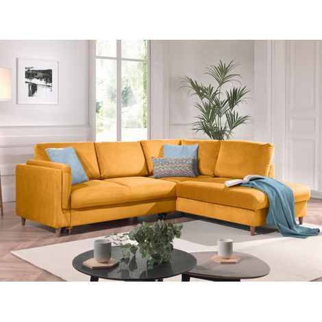 Brooke – ecksofa rechts – mit schlaffunktion – 5-sitzer – aus samt - gelb
