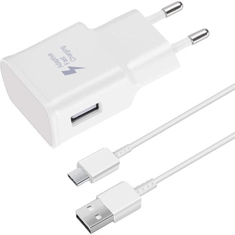 Chargeur rapide, câble de 1,5 m, compatible avec Samsung Galaxy S22, S21, S20, S8, S10, S9 Plus, Note 7, 8, 9, 10, A53, LG et HTC XS8 (blanc). (1/3)