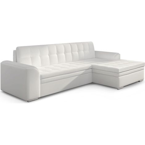 Canapé angle droit convertible simili blanc Kapitona 270cm (1/5)