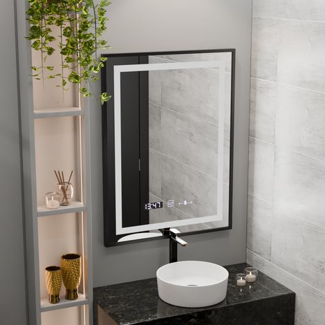 Miroir LED Rectangulaire 50x70 Desembuage Thermometre Gradable (1/5)