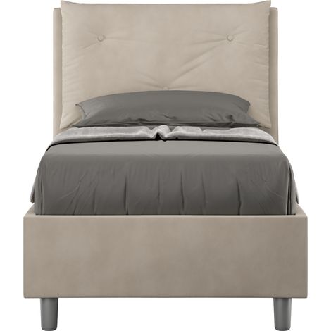 Letto singolo contenitore imbottito 80x190 microfibra sabbia Appia (1/4)