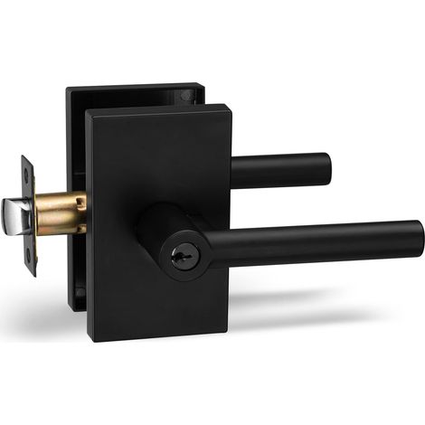 Ensemble de leviers de porte d'entrée avec serrure et clé - Série Designer - Pour porte d'entrée ou de bureau - Réversible pour portes droites et gauches - Finition noire en fer (1/4)