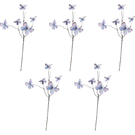 [Hellblau, 70 cm] Set mit 5 künstlichen, schmetterlingsförmigen Zweigen mit je 5 Köpfen, zur Dekoration von Fenster, Garten oder Wohnung. 3D-Schmetterlingseffekt. (1/3)
