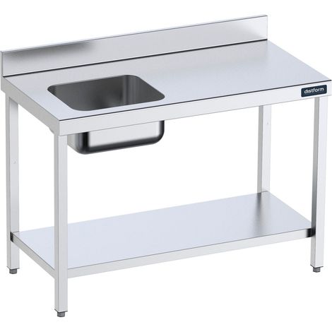 Table de chef Inox avec bac à Gauche et étagère - Gamme 700 - Distform
