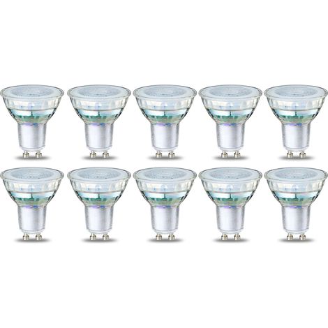 Lot de 10 ampoules spot LED GU10 4 W (équivalent 50 W) Filament transparent Intensité non variable, blanc chaud (1/5)