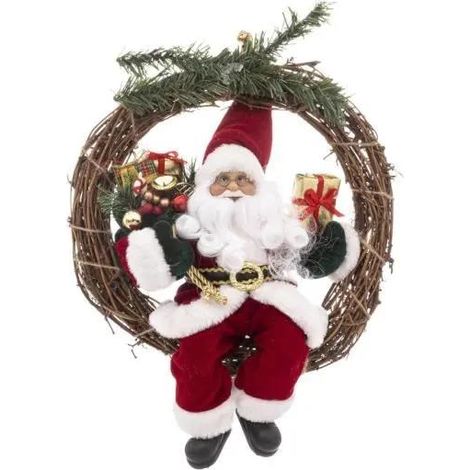 Couronne avec Père Noël traditionnel en velours rouge et fourrure blanche H 30 cm - Feeric Christmas (1/3)
