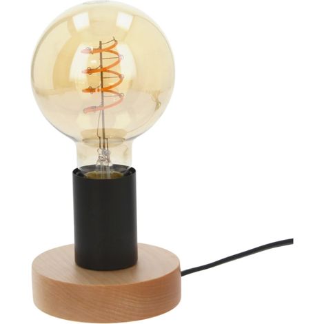 lampada da tavolo onli "figo" rotonda legno e metallo, e27 (1/4)