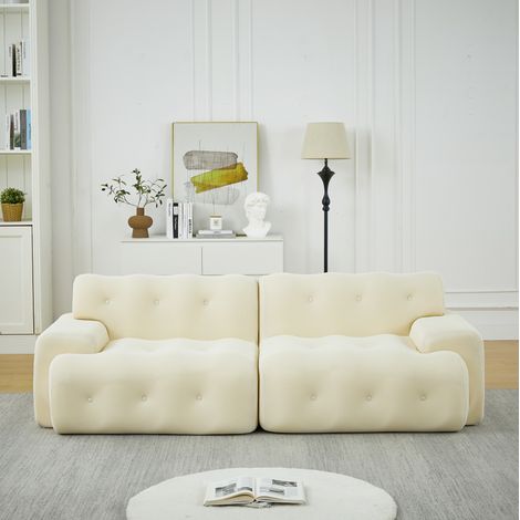 Canapé 2 places en tissu beige 224x104x66 cm, modulaire sans montage, assise profonde (1/5)
