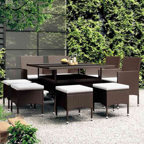 Ensemble à manger de jardin 9 pcs-Salon de jardin Résine tressée Marron 189135 (1/5)