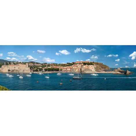 Tableau sur toile voilier à Collioure 30x97 cm - Impression sur Toile Murale Décorative - Image imprimée en HD sur Toile - Toile sur Châssis en Bois FSC - Fabriqué en France