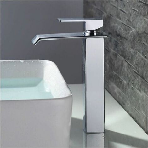 Waschbeckenarmatur mit Wasserfall-Design, hoher Auslauf, verchromt, modernes Design (1/4)