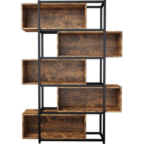 Libreria a 5 ripiani in MDF effetto legno marrone con struttura in metallo nero (1/5)