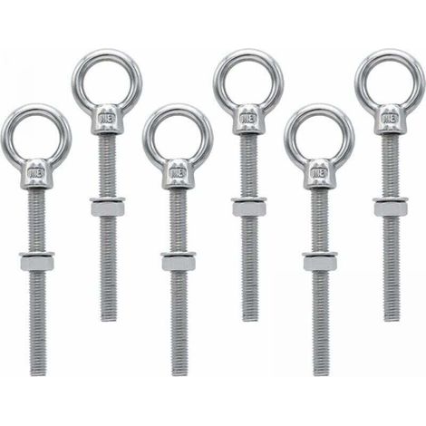 6 pièces,Boulon à œil M8 x 80 mm Vis à anneau M8 avec filetage métrique Acier inoxydable, pour fixation et suspension (1/4)