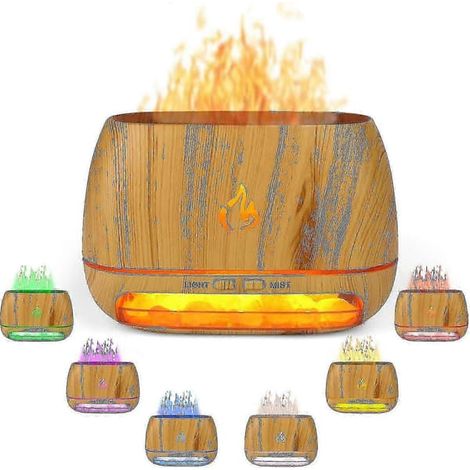 Diffuseur d'arômes 3 en 1 en pierre de sel de l'Himalaya, diffuseur d'huiles essentielles ultrasonique, humidificateur à effet flamme, diffuseur de brume lumineuse colorée, aspect boisxush (1/5)