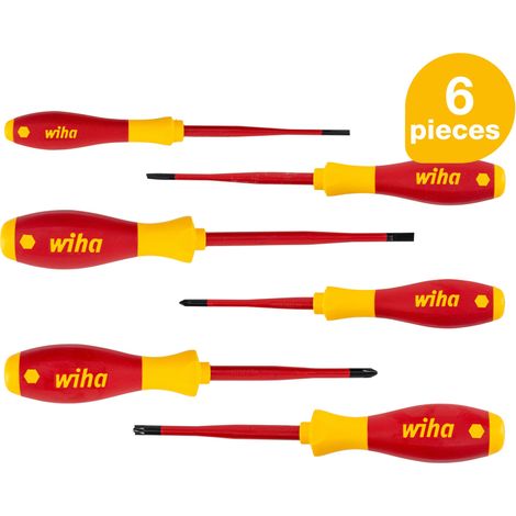Wiha screwdriver set SoftFinish® electric slimFix (38362), 6 pcs., screwdriver set VDE for electricians, for low-lying screws, slotted/ Phillips/ Pozidriv PlusMinus (SL/PZ)