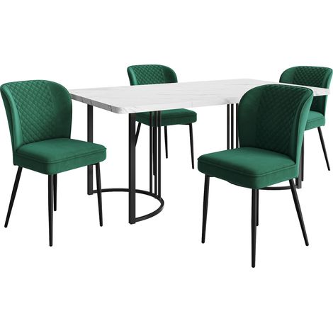 Set tavolo da pranzo moderno 140 x 80 x 75 cm con 4 sedie in velluto verde scuro (1/5)
