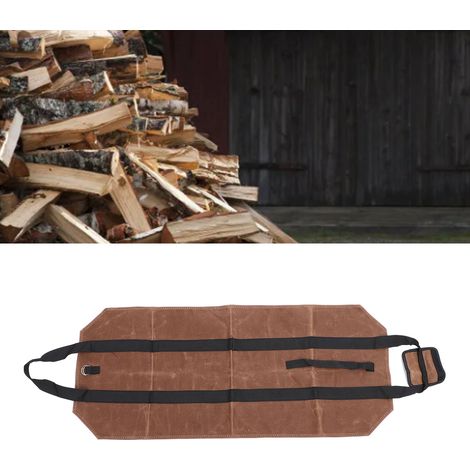 Sac pour Transport de Bois - Waxed Canvas - Porte-Logs Résistant Sac de Transport de Bois pour Feu de Camp/Barbecue/Foyer (Dimensions après remplissage: 16" x 18.5") - 1 Porte-Logs - Coloris Café (1/5)