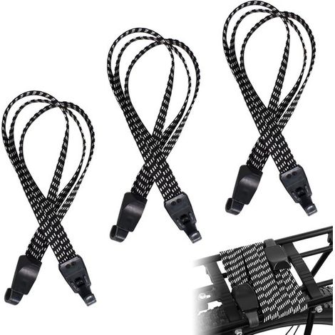 Lot de 3 tendeurs élastiques pour vélo et moto, longueur 62 cm, avec crochets en nylon et système réglable, sangles pour porte-bagages, valise et casque, noir (1/5)